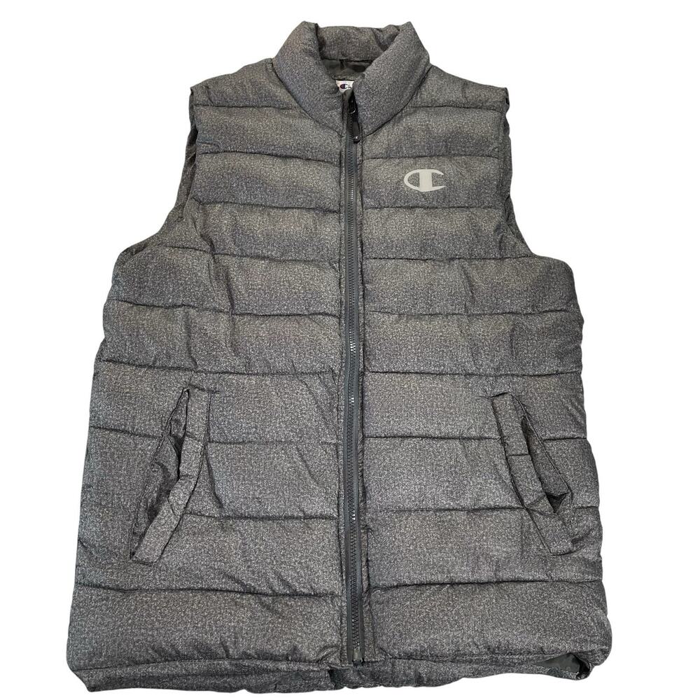 Champion Puffer Vest Jacket Mens‎ Small Gray Quilted Insulated Reflective